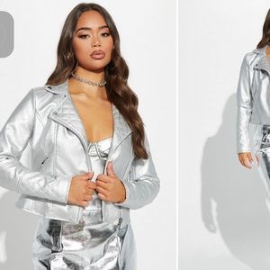 Metallic leather bomber jacket